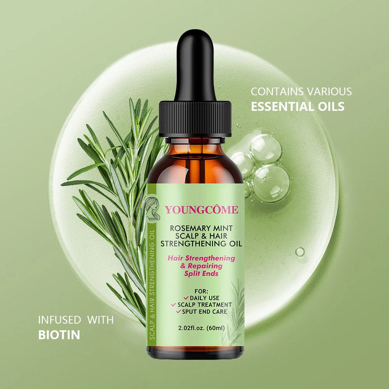 Huile de croissance des cheveux au romarin et à la menthe, prévient la sécheresse des cheveux, hydratante, douce, nourrissante, organique doux et brillant, huile de soin pour cheveux