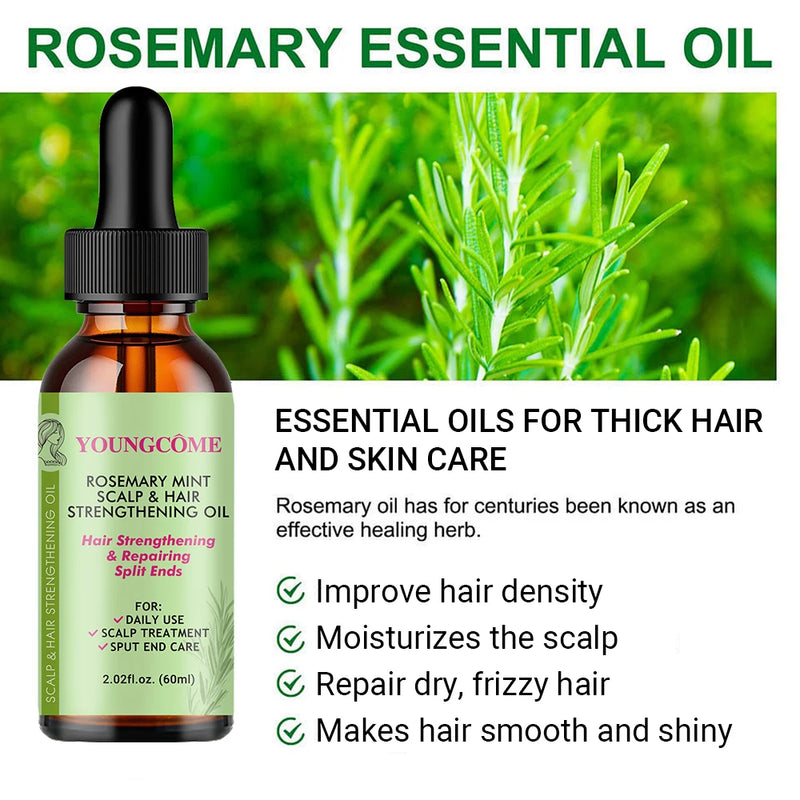 Huile de croissance des cheveux au romarin et à la menthe, prévient la sécheresse des cheveux, hydratante, douce, nourrissante, organique doux et brillant, huile de soin pour cheveux